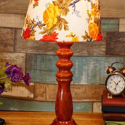 foziq Brown & White Printed Wooden Table Lamp-image-76