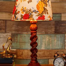 foziq Brown & White Printed Wood Table Lamp-29