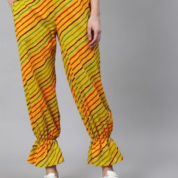 AKS Women Leheriya Printed Flared Cotton Palazzos-image-31