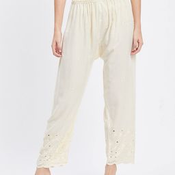 Clora Creation Women Cream Cut-Work Straight Palazzos-image-30