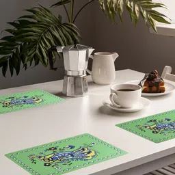Nivasam Green & Blue 5 Pieces Ethnic Motif Antiskid Rectangular Table Placemats-23