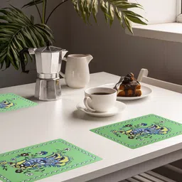 Nivasam Green 5 Pieces Peacock Printed Rectangle Table Placemats-37