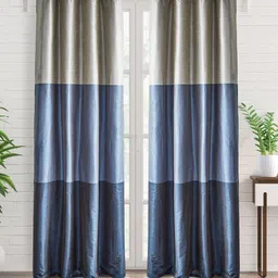 Home Centre Contempo Blue 2 Pieces Colourblocked Room Darkening Door Curtains-27