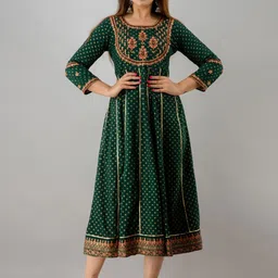 KALINI Women Green Ethnic Motifs Embroidered Anarkali Kurta-image-38