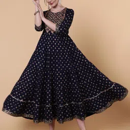 KIMAYRA Ethnic Motifs Printed Thread Work Anarkali Kurta-picture-48