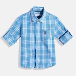 U.S. Polo Assn. Kids Boys Blue Checked Pure Cotton Casual Shirt-image-54