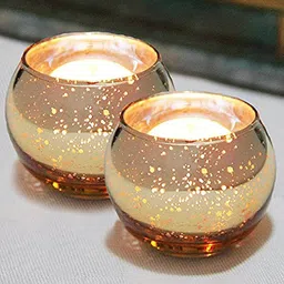 The Purple Tree Gold Toned 2 Pieces Textured Glass Moroccan Tealight Candle Holders-image-52