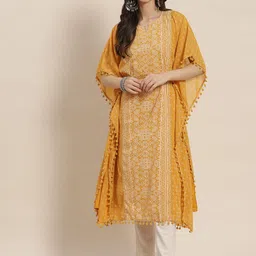 Juniper Women Orange & White Bandhani Printed Georgette Kaftan Kurta-image-29