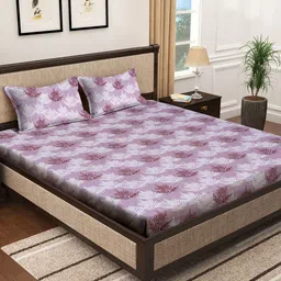 KLOTTHE Pink Floral Printed 400 TC Cotton Double Bedsheets Set-picture-5