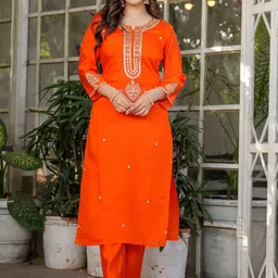 KALINI Embroidered Sequinned Jacquard Chanderi Silk Kurta With Trousers & Dupatta-picture-54