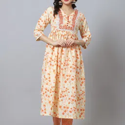 Tulsattva Women Orange Leheriya Yoke Design Mirror Work Kurta with Trouser-picture-5