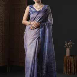 Anouk Violet & Black Floral Printed Organza Saree-image-28