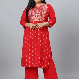 Sztori Plus Size Ethnic Motifs Printed Round Neck Regular Kurta With Palazzo-picture-18