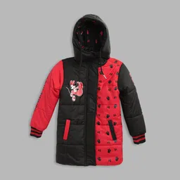 Blue Giraffe Girls Black & Red Colourblocked Mickey Mouse Puffer Jacket-picture-2