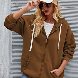 StyleCast Brown Hooded Longline Front-Open Sweatshirt-4