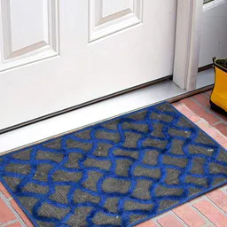 Kuber Industries Blue & Grey Patterned Velvet Rectangular Anti-Skid Doormat-53