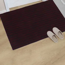 Kuber Industries Maroon & Black Set Of 3 Striped Microfiber Anti-Skid Doormats-19