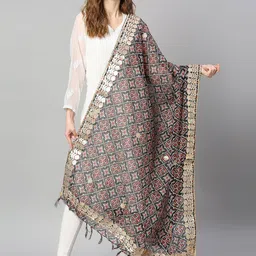 Dupatta Bazaar Black & Maroon Ethnic Motifs Embroidered Dupatta with Gotta Patti-43