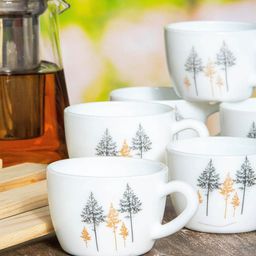 Cello White & Black Black Black Floral Printed Opalware Glossy Cups Set of Cups and Mugs-3