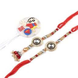 StileAdda Set of 3 Studded & Beaded Lumba & Thread Rakhis With Roli Chawal image 4