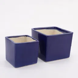 The Decor Mart Set Of 2 Blue Solid Rectangle Ceramic Planters image 4