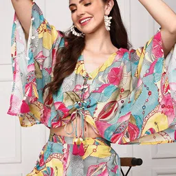 Ishin Floral Printed Tie Up Top With Palazzo-29