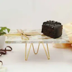 home arte Rectangular Mother of Pearl Cake Stand with Metal Stand for Weddings, Birthdays 10 x 8-Inch-picture-15
