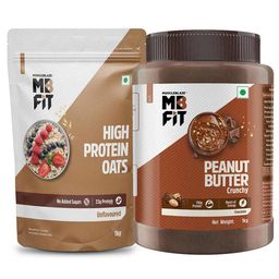 MuscleBlaze High Protein Oats 1 kg Unflavoured & Chocolate Peanut Butter 1 kg Crunchy Combo-7