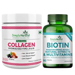 Simply Herbal Collagen Powder 300g & Biotin 90 Capsules Combo,  2 Piece(s)/Pack  Unflavoured -2