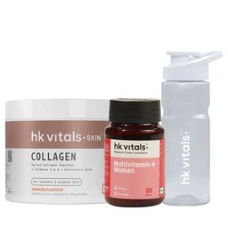 HealthKart HK Vitals Skin Radiance Collagen 100 g Orange and Multivitamin Plus Women 30 Tabs &  Sipper Combo-24