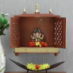 india home wood Gold Sheesham Wood Wall Mounted Mandir With Door-picture-17