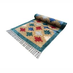 Budhrajrugs Beige & Blue Geometric Printed Rectangular Reversible Dhurrie image 3