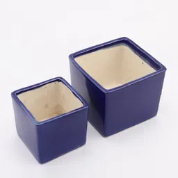 The Decor Mart Set Of 2 Blue Solid Rectangle Ceramic Planters image 3