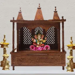 shilpi Vesper Brown Sheesham Wood Floor Rested Mandir With Door-picture-20