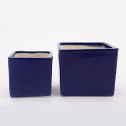The Decor Mart Set Of 2 Blue Solid Rectangle Ceramic Planters image 2