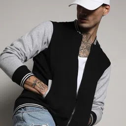 Campus Sutra Black Windcheater Mock Collar Cotton Bomber Jacket-picture-57