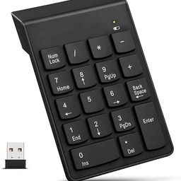wiredcom Wireless Numeric Keypad, 2.4Ghz 18Keys USB Silent Number Pad, Portable Keyboard for Laptop Desktop PC Computer Tablet (Black, Wireless) image 1