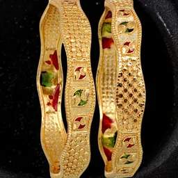 LUCKY JEWELLERY Set of 2 18k Gold-Plated Enamelled Bangles image 3