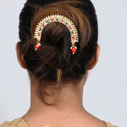 Silvermerc Designs Women Gold-Plated & Green Beaded Hair Accessory-image-68