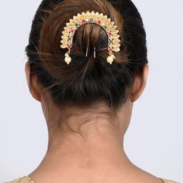 Silvermerc Designs Women Gold-Plated & Green Beaded Hair Accessory-image-67