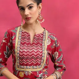 Vishudh Floral Printed Regular Pure Cotton Notch Neck Straight Kurta With Palazzo-16