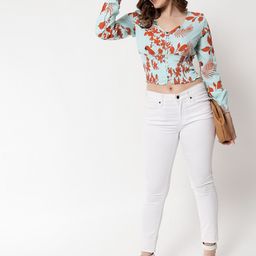 HERE&NOW Women Sea Green Floral Print Crop Top-image-84