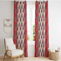 eric london Red Floral Polyester 9 Ft Semisheer Eyelet Door Curtains (Set of 2)-picture-13