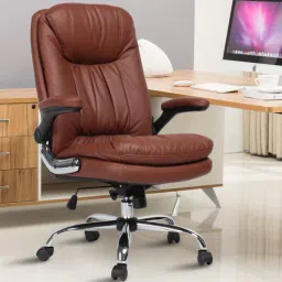 furniturstation High Leatherette Executive Chair With Audjustable Armrest in Tan Brown Colour-picture-6