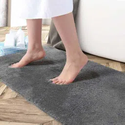 Silver Solid Microfibre 36x24 Inches AntiSkid Bath Mat by Luxe Home International-picture-12