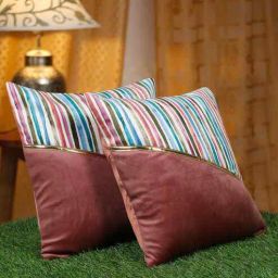 hosta homes Multicolor Polyester Striped 16X16 Inches Cushion Covers (Pack of 2)-picture-37