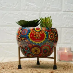 Metal Desk Pot BlackCarnival Print with stand Set Of 2 By Gold Dust-picture-10
