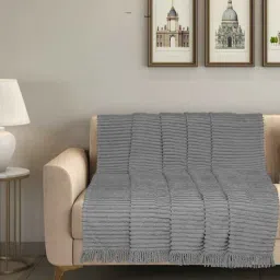 saral home Grey Cotton and Polyester Striped 55 x 82 Inches Throw-picture-22
