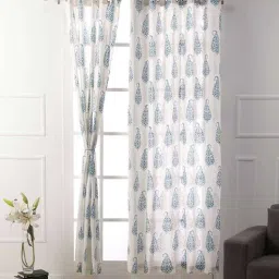 soumya Blue Traditional Cotton 7 Ft Semisheer Eyelet Door Curtain-picture-43