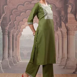 Vishudh Green Ethnic Motifs Printed Kurta with Palazzo & Dupatta image 3